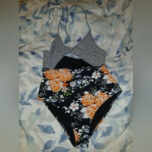 Cupshe Black and Orange Floral One-Piece Swimsuit